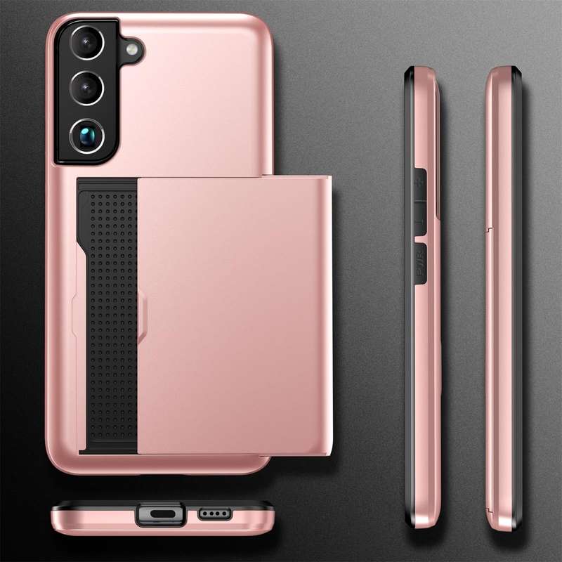 For Samsung Galaxy S22 5G Shockproof Armor Phone Case with Card Slot(Gold)