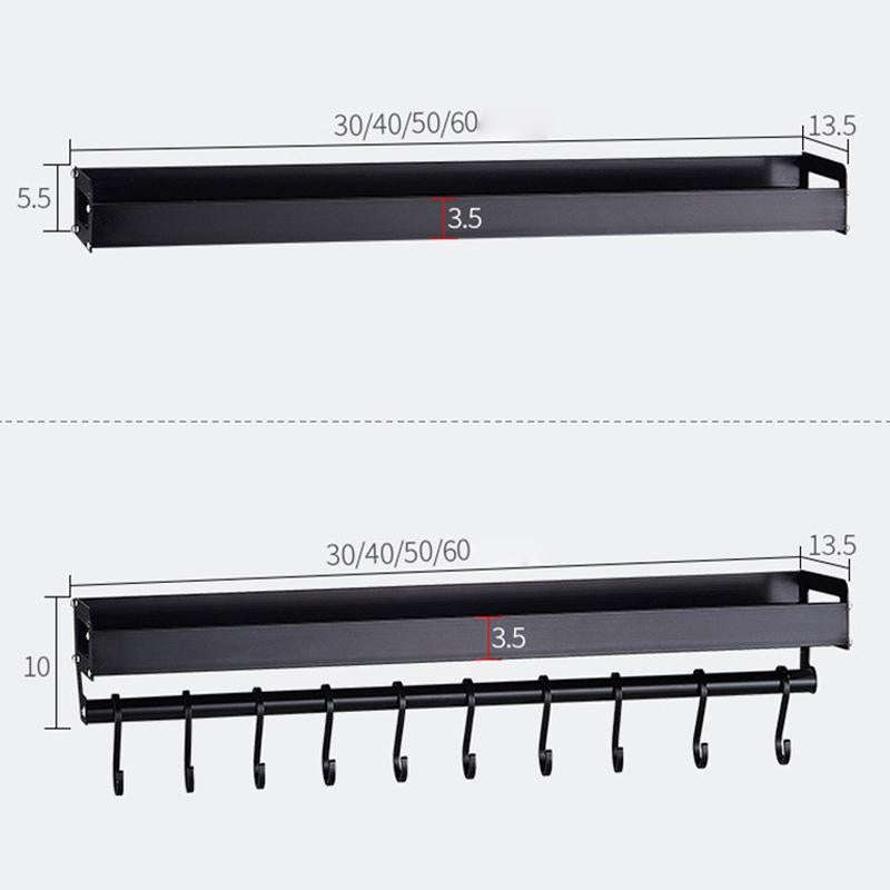 30cm 4 Hooks Kitchen Multi-function Wall Hanging Holder Seasoning Storage Rack(Black)