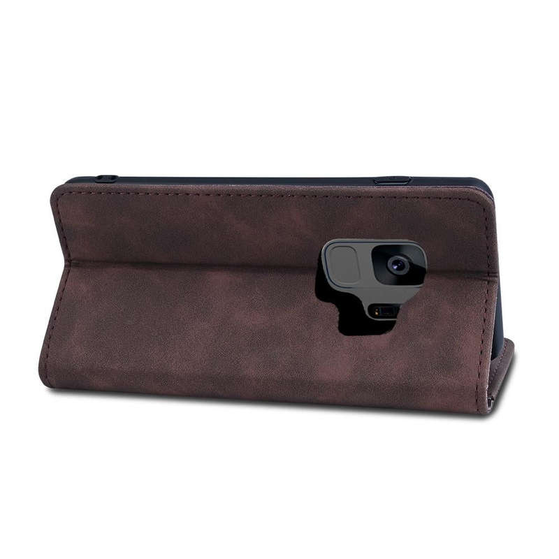 For Samsung Galaxy S9 Skin-feel Calfskin Texture Magnetic Dual-Fold Horizontal Flip Leather Case ...