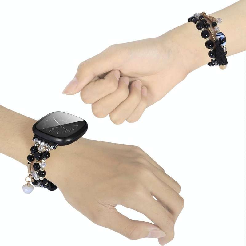For Fitbit Versa 3 / Sense Round Bead Chain Watch Band(Black)