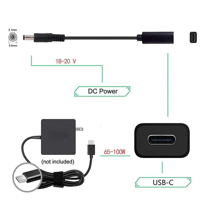 DP USB-C / Type-C to 5.5 x 2.1mm Power Adapter Charger Cable