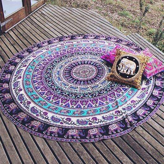 Printed Elephant and Flower Pattern Round Summer Bath Towel Sand Beach Towel Shawl Scarf, Size: 1...