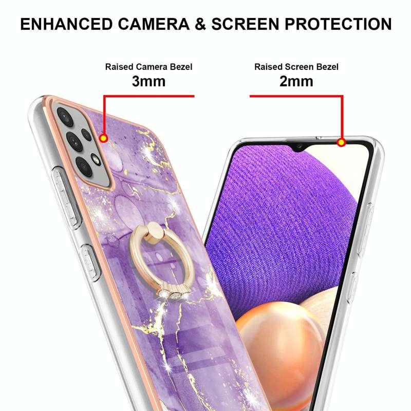 Samsung Galaxy A53 5G Electroplating Marble IMD TPU Phone Case with Ring Holder(Purple 002)