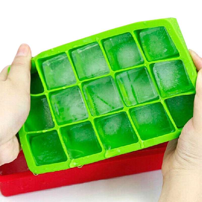 15 Grids DIY Big Ice Cube Mold Square Shape Silicone Ice Tray Fruit Ice Cream Maker(Green)