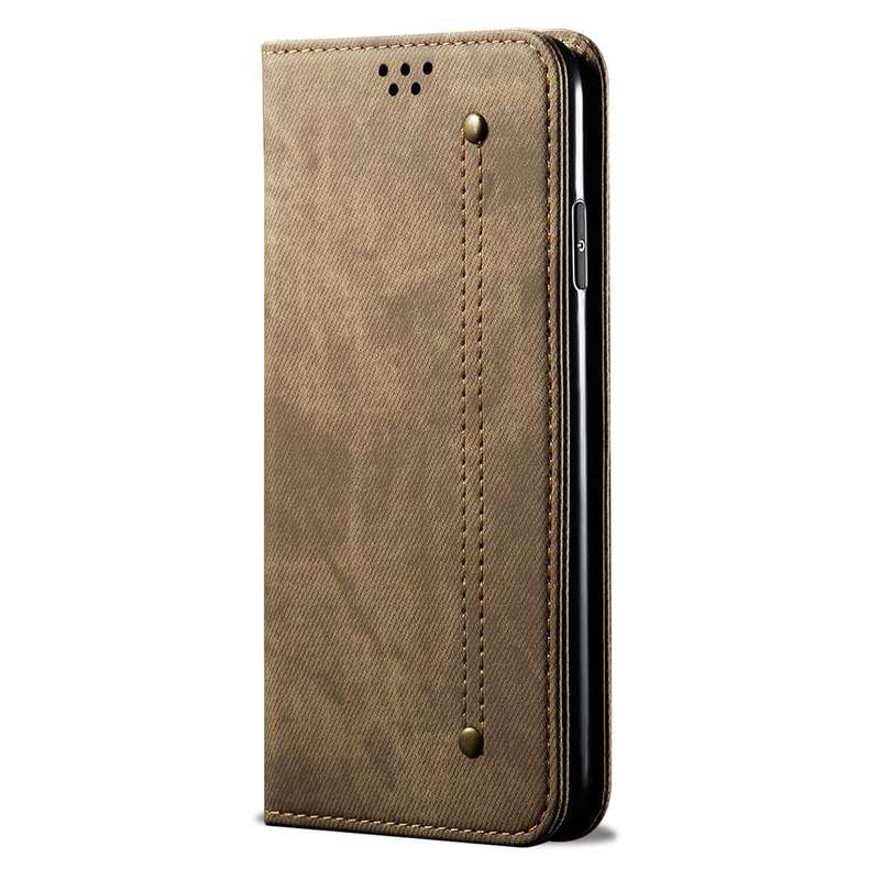 For vivo Y16 4G Global/Y02s 4G Global Denim Texture Leather Phone Case(Khaki)