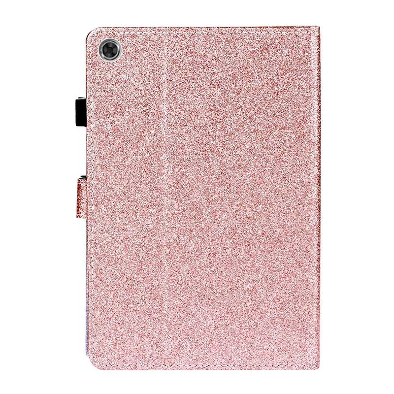 For Samsung Galaxy Tab A8 10.5 2021 Varnish Glitter Powder Leather Tablet Case(Rose Gold)