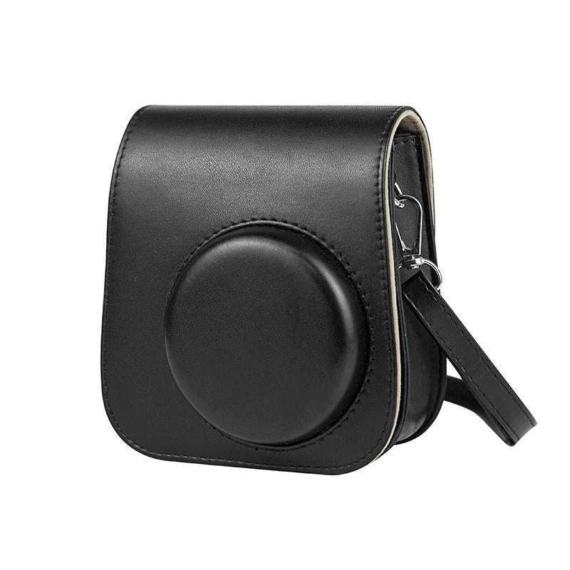 Solid Color Full Body Camera Leather Case Bag with Strap for FUJIFILM Instax mini 11 (Black)