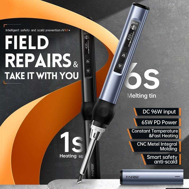 FNIRSI HS-01 Smart Soldering Iron Digital Display Portable Mini Soldering Station(Black BC2)