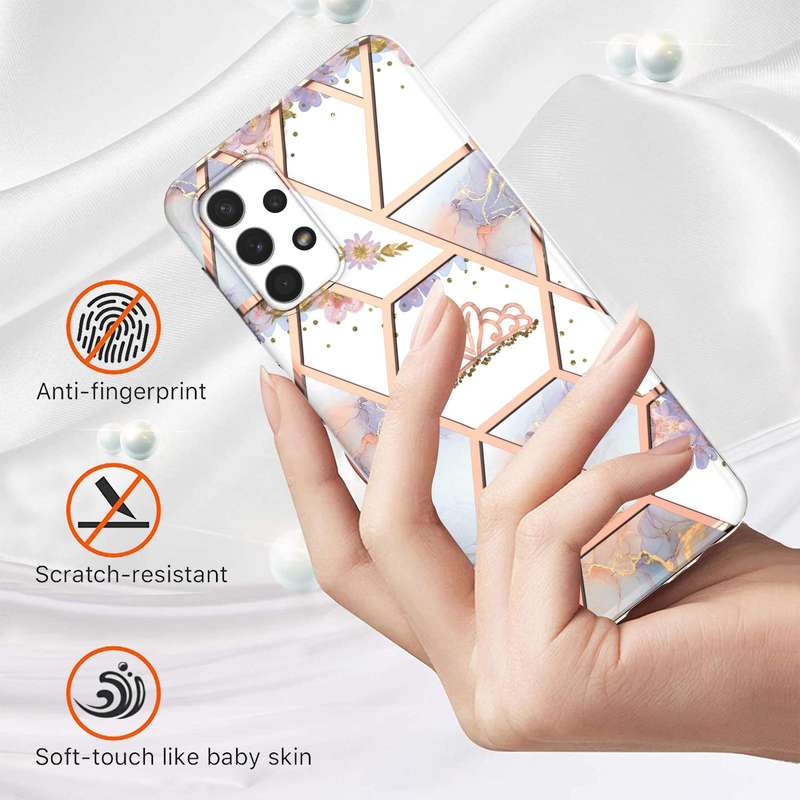 For Samsung Galaxy A13 4G Electroplating Splicing Marble Flower Pattern TPU Shockproof Phone Case...