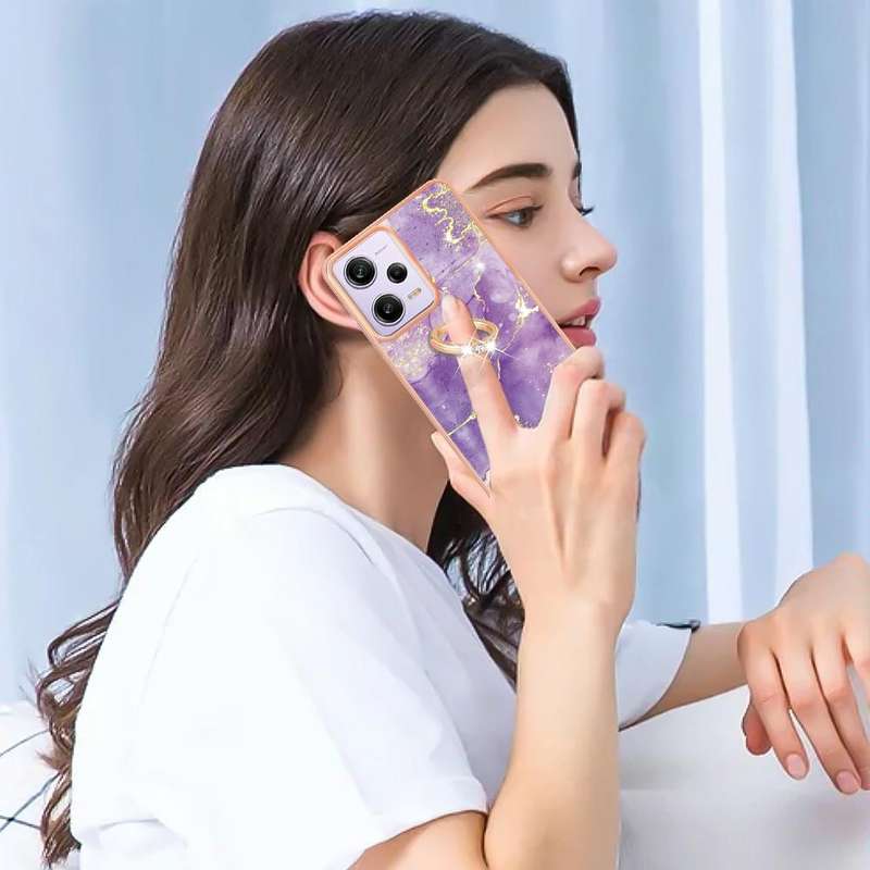 For Xiaomi Redmi Note 12 Pro Speed Electroplating Marble IMD TPU Phone Case with Ring Holder(Purp...
