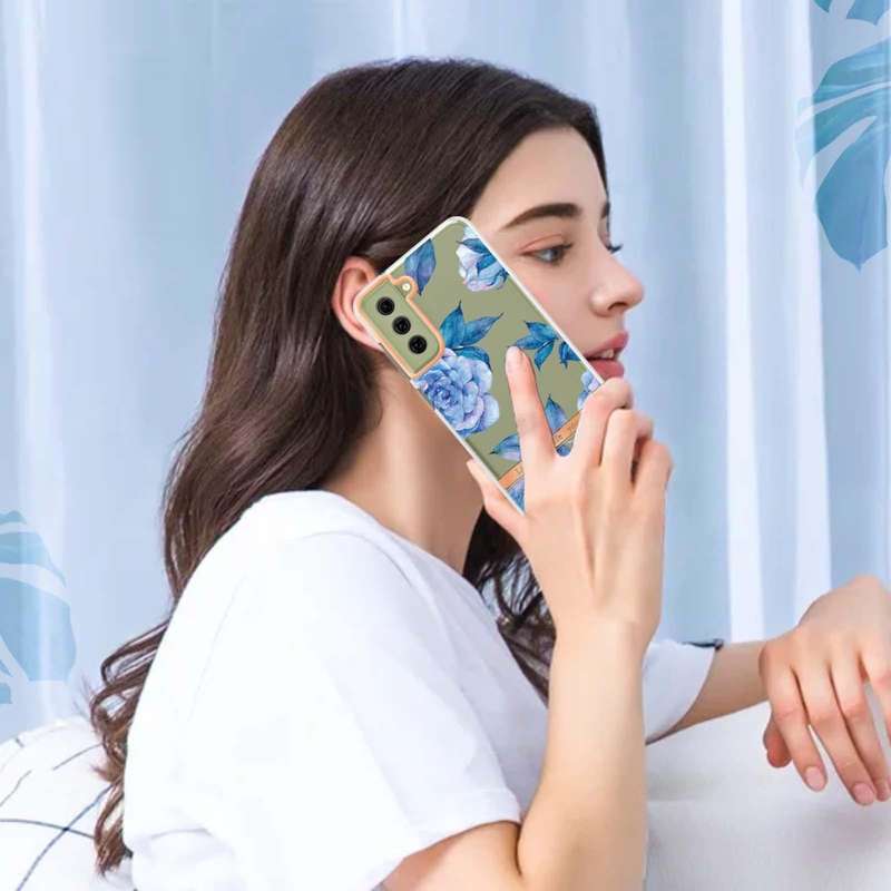 For Samsung Galaxy S21 FE 5G Flowers and Plants Series IMD TPU Phone Case(Purple Peony)