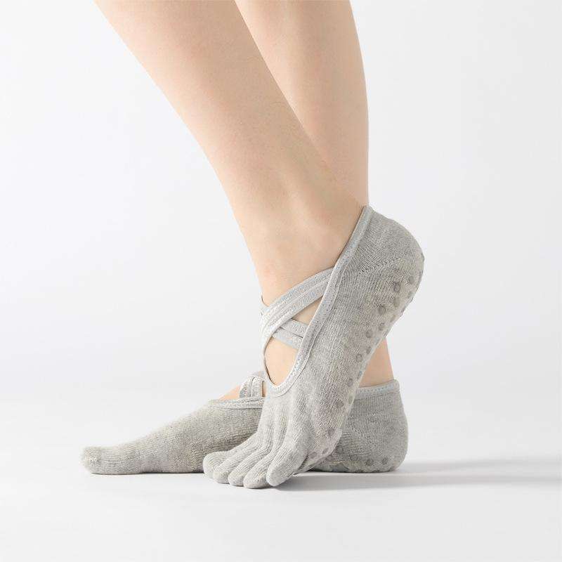 Terry Five-Finger Socks Cotton Thickened Warm and Non-Slip Yoga Socks Cross Strap Dance Socks, Si...