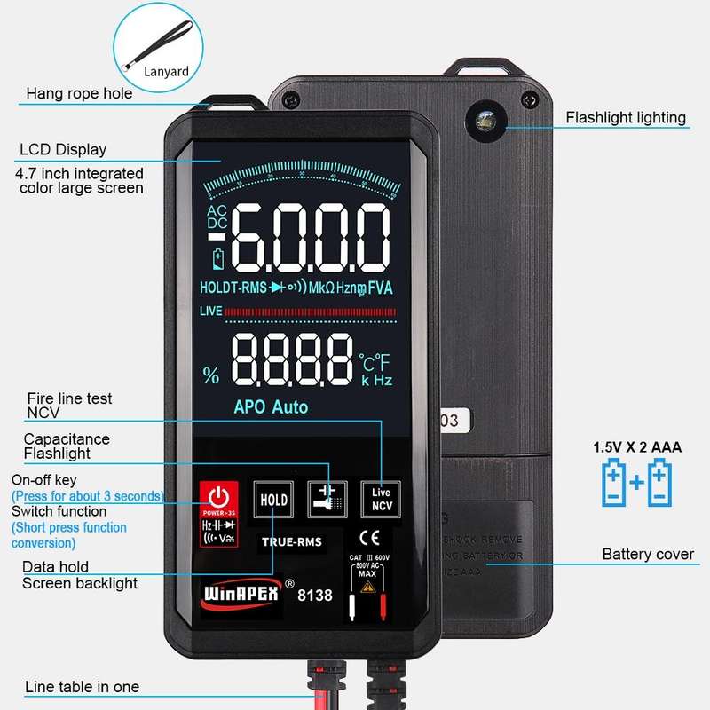 WinAPEX Smart Touch Screen Digital Multimeter, Model:8138