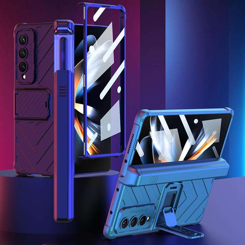 For Samsung Galaxy Z Fold4 GKK Integrated Magnetic Armor Flip Phone Case With Pen Box(Wine Red)