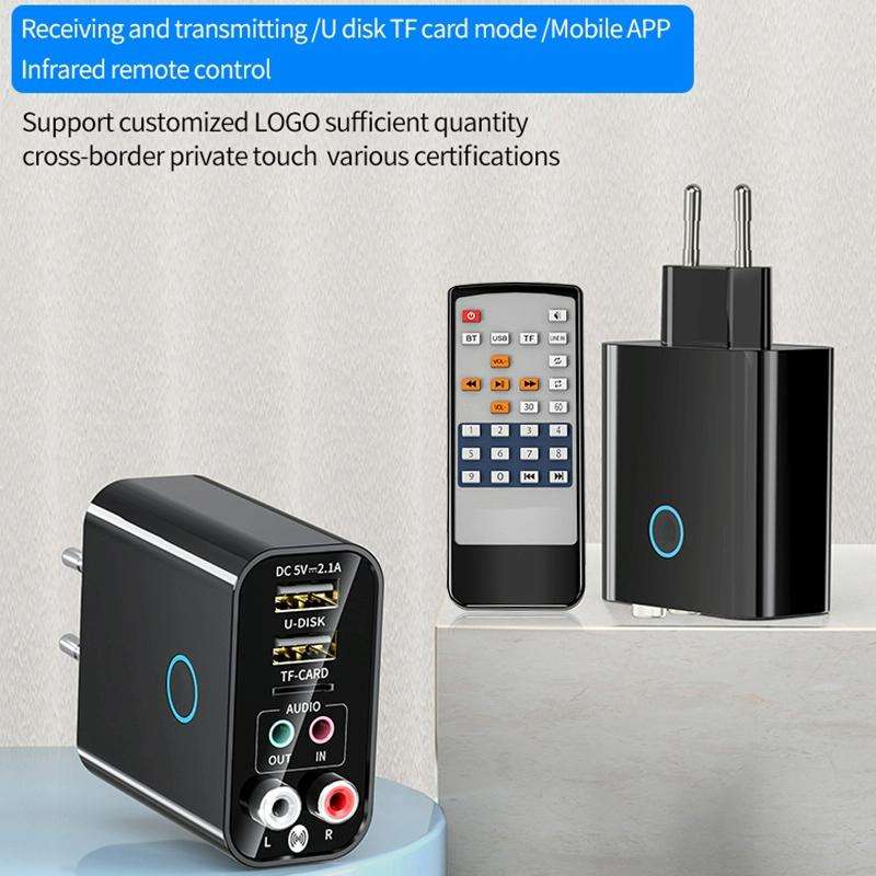 K16 2 in 1 3.5mm AUX + RAC Dual Output Plug-in Bluetooth 5.0 Audio Transmitter Receiver with Remo...