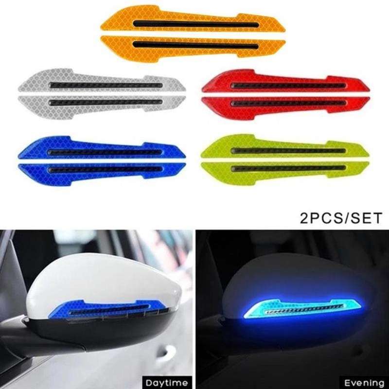 4 Sets Car Reflective Sticker Door Border Anti-Collision Strip Leaf Board Personality Rear View M...