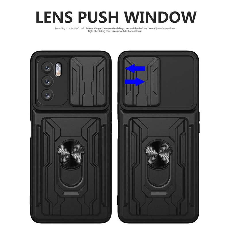 For OPPO A16 Sliding Camshield TPU+PC Phone Case with Card Slot(Sapphire Blue)
