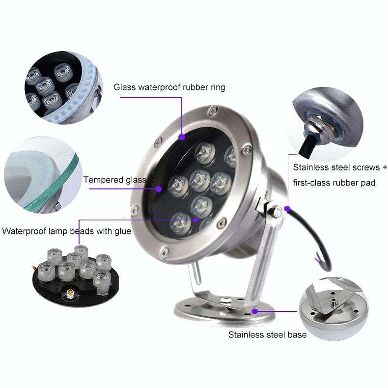 LED Underwater Light Pool Fish Pond Fountain Waterproof Landscape Light 9W(Blue)