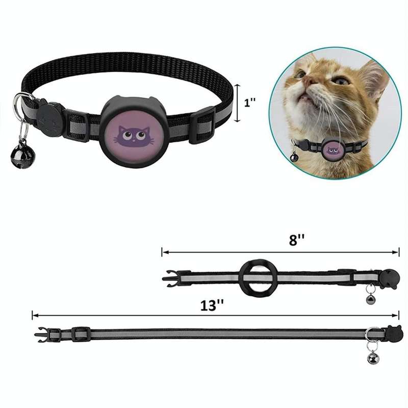 Pet Reflective Collar with Bell for AirTag(Black)