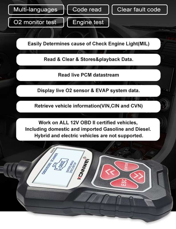 KONNWEI KW310 OBD Car Fault Detector Code Reader ELM327 OBD2 Scanner Diagnostic Tool(Black)