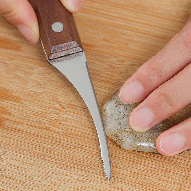 Stainless Steel Wooden Handle Shrimp Line Back Cutter