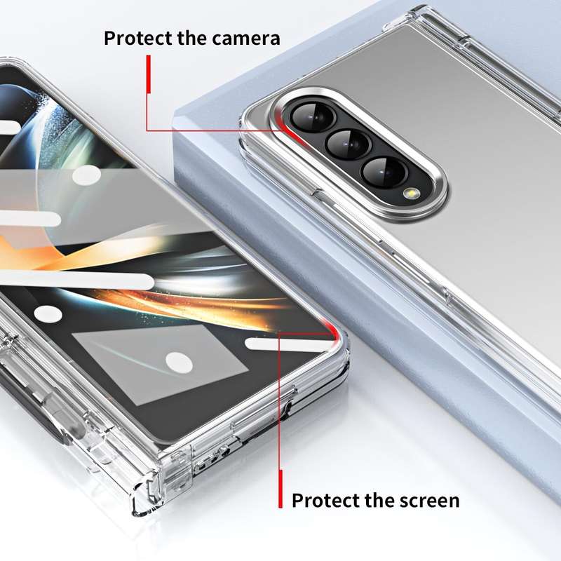 For Samsung Galaxy Z Fold4 Skin Feel Two-color Contact Lens Hinge Flip Phone Case with Pen Slot(T...