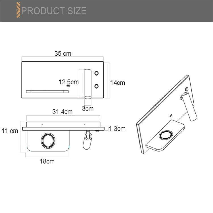 Left Wireless Wall Lamp USB 5V Charger Wall Lights Hotel Headboard Reading Lighting Spot Luminair...