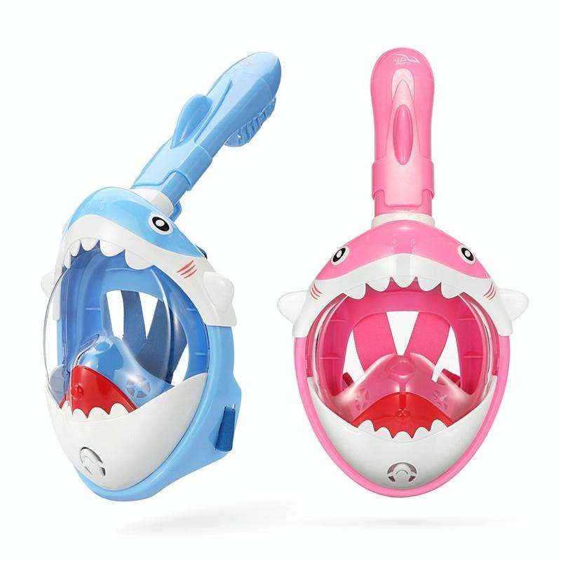 Cartoon Kids Full Dry Diving Mask Swimming Anti-Fog Snorkeling Mask, Size: XS(Shark Blue)
