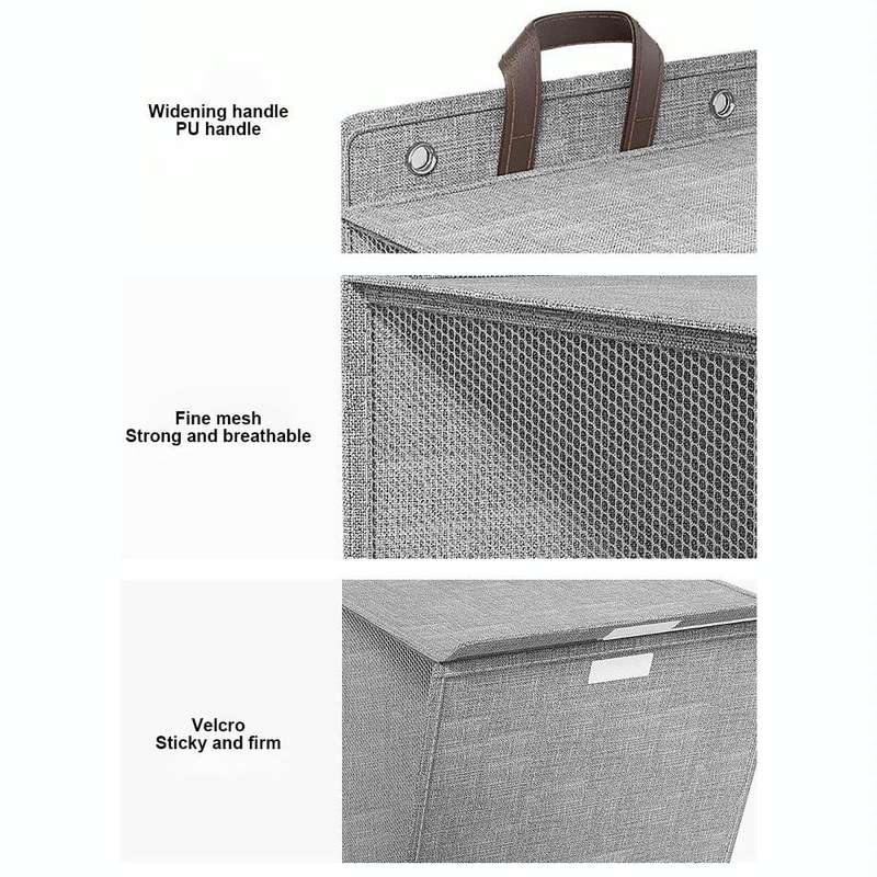 Foldable Hanging Laundry Basket Dirty Clothes Organiser with Lid, Color: Beige 45 x 35 x 10cm
