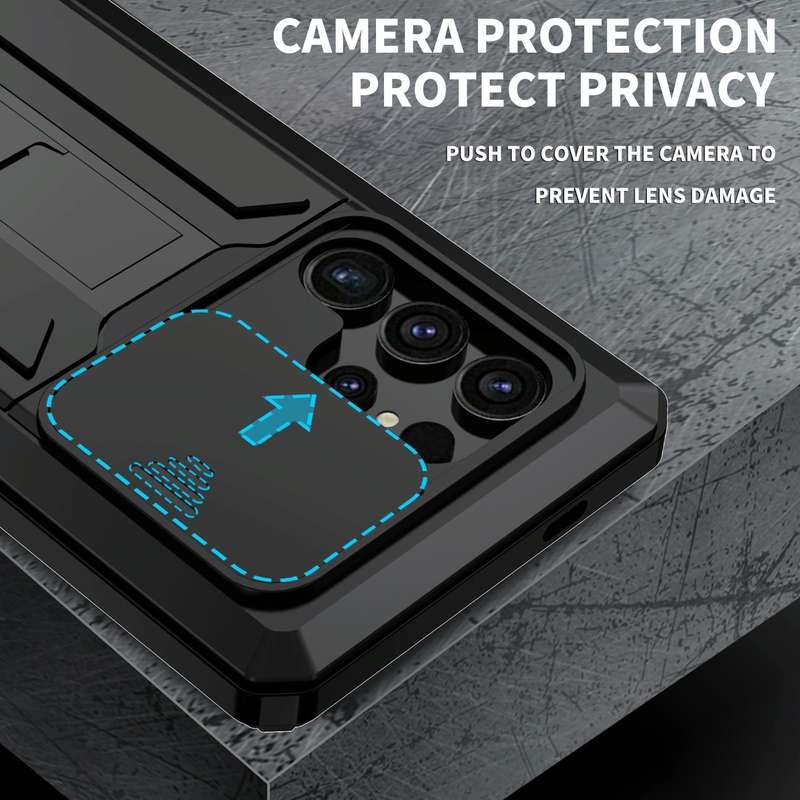 For Samsung Galaxy S24 Ultra 5G R-JUST Sliding Camera Life Waterproof Holder Phone Case(Black)