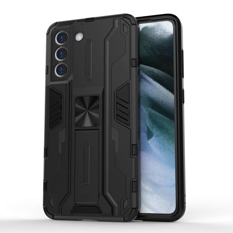For Samsung Galaxy S21 FE Supersonic PC + TPU Shock-proof Case with Holder(Black)