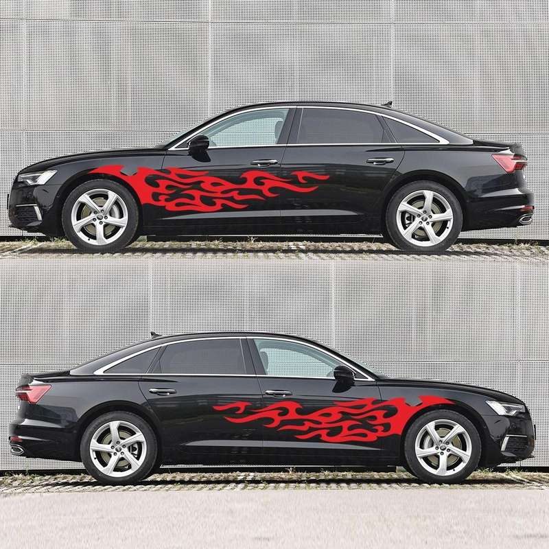 2 PCS/Set D-969 Flame Pattern Car Modified Decorative Sticker(Red)