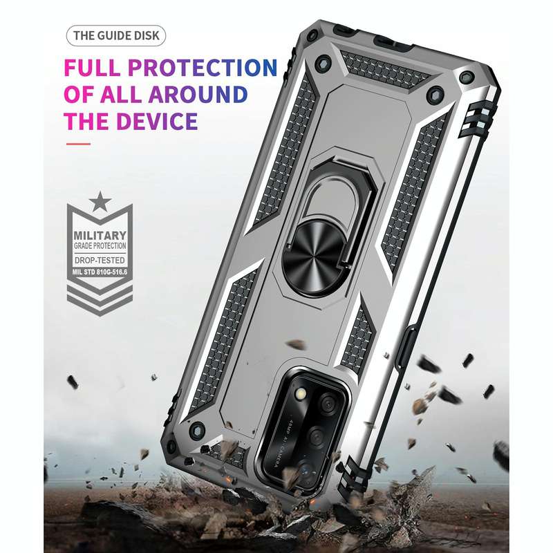 For OPPO A74 4G / F19 Shockproof TPU + PC Protective Case with 360 Degree Rotating Holder(Silver)