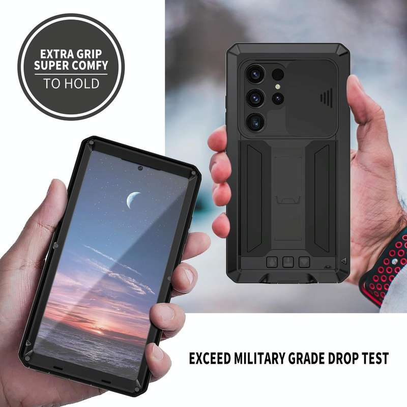 For Samsung Galaxy S24 Ultra 5G R-JUST Sliding Camera Life Waterproof Holder Phone Case(Black)