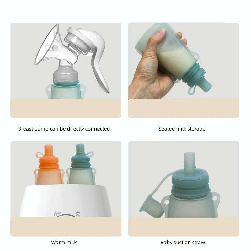 120ml Reusable Silicone Baby Food Pouches Refillable Squeeze Storage Containers(Blue)