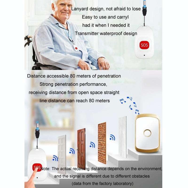 CACAZI C20 Two To Three Wireless Pager For The Elderly Home Care Waterproof Emergency Pager, EU P...