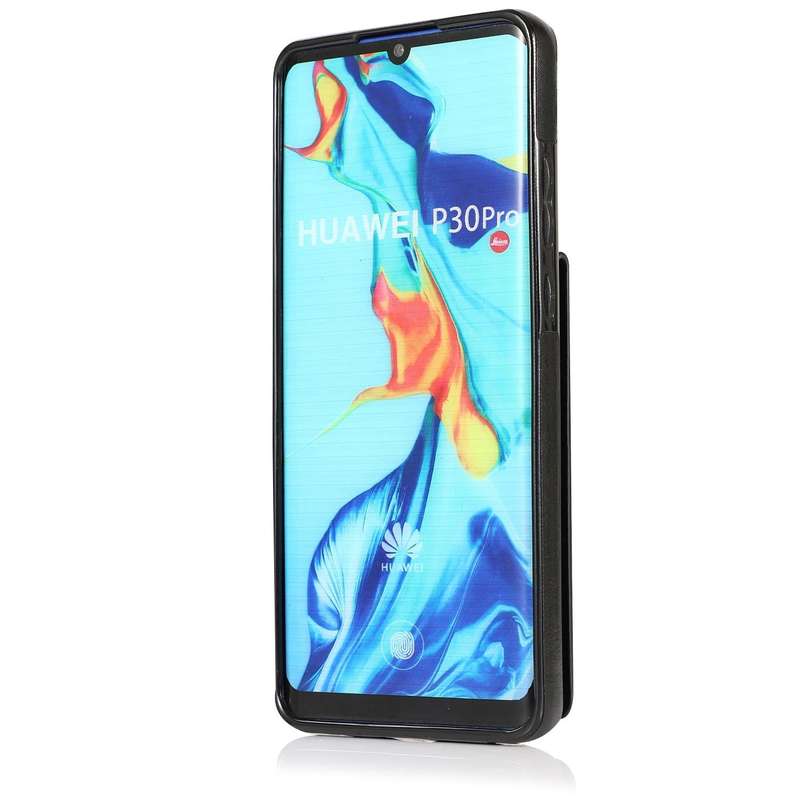 For Huawei P30 Pro Solid Color PC + TPU Protective Case with Holder & Card Slots(Black)