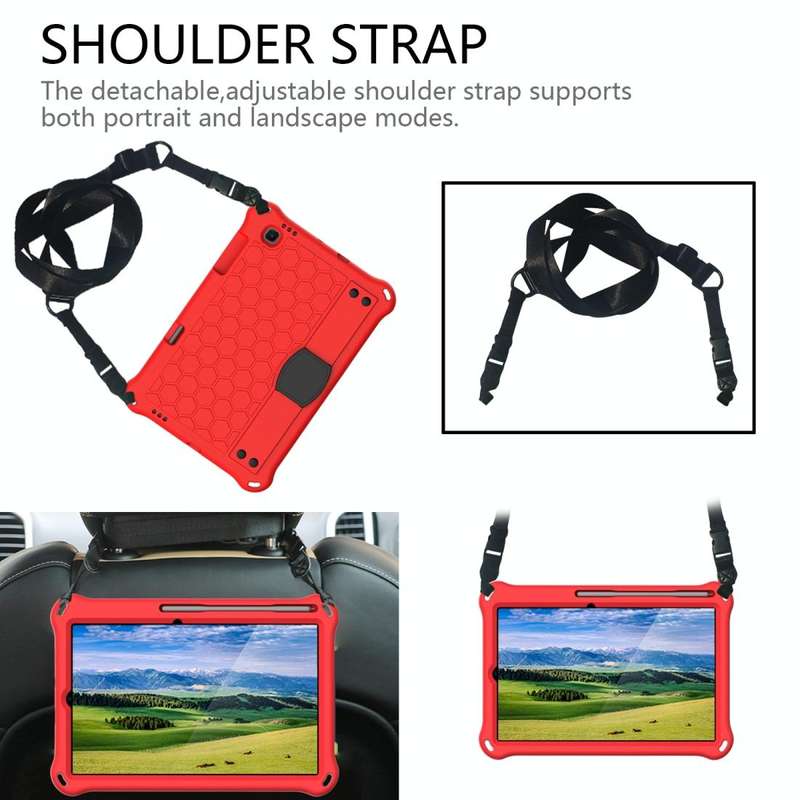 For Samsung Galaxy Tab S6 Lite P610 Honeycomb EVA + PC Shockproof Case with Strap(Red+Black)