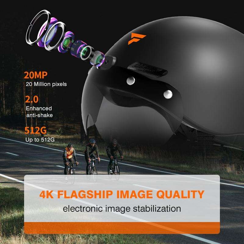 Foxwear V6 Pro 4K HD Anti-Shake Video Recorder Cycling Smart Helmet, Size: 54-61cm(Black)
