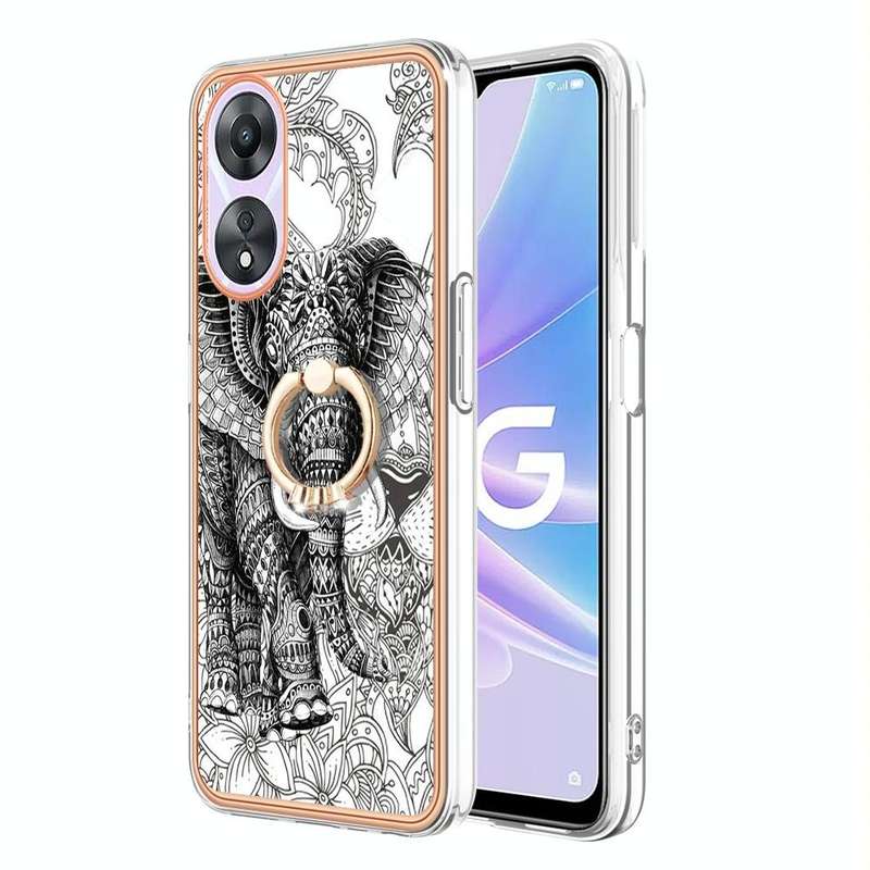 For OPPO A78 / A58 Electroplating Dual-side IMD Phone Case with Ring Holder(Totem Elephant)