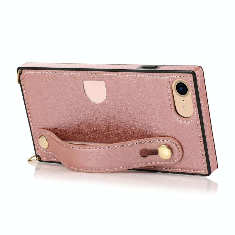For iPhone 7 / 8 / SE 2020 Wrist Strap PU+TPU Shockproof Protective Case with Crossbody Lanyard &...