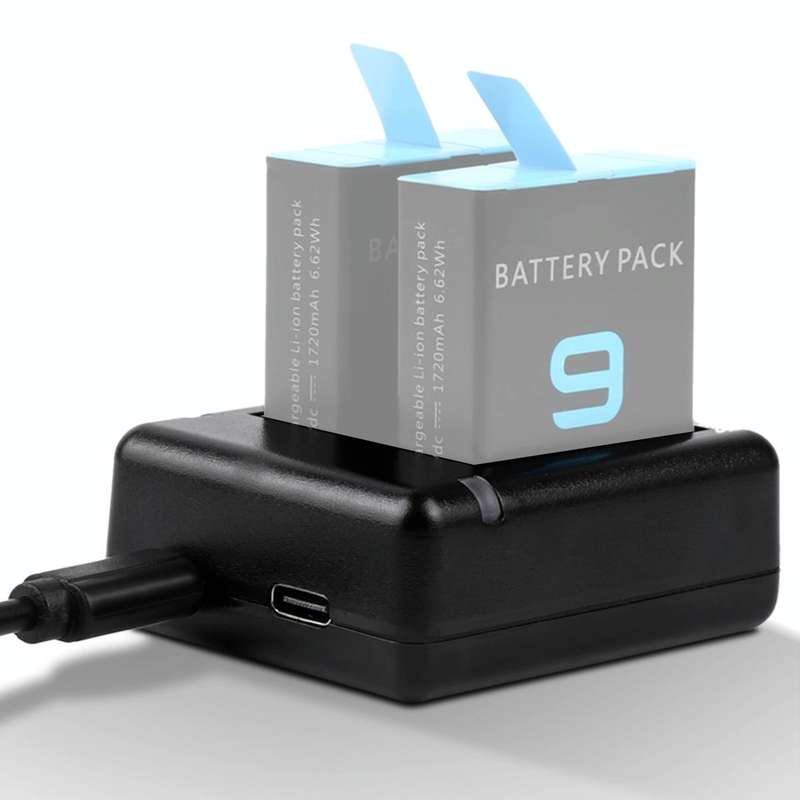USB Dual Batteries Charger with Cable & Indicator Light for GoPro HERO9 Black / HERO10 Black(Black)