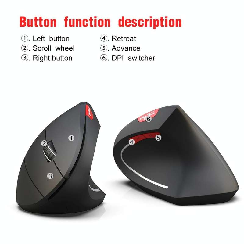 HXSJ T29 Bluetooth 3.0 Wireless Bluetooth 6-Keys 2400 DPI Adjustable Ergonomics Optical Vertical ...