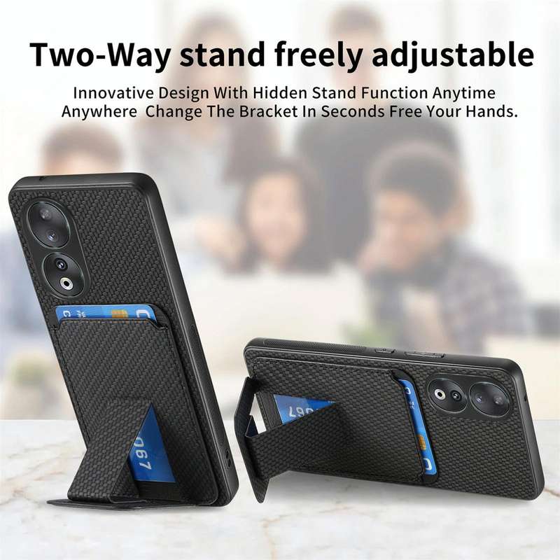 For Huawei P50 Carbon Fiber Card Bag Fold Stand Phone Case(Black)
