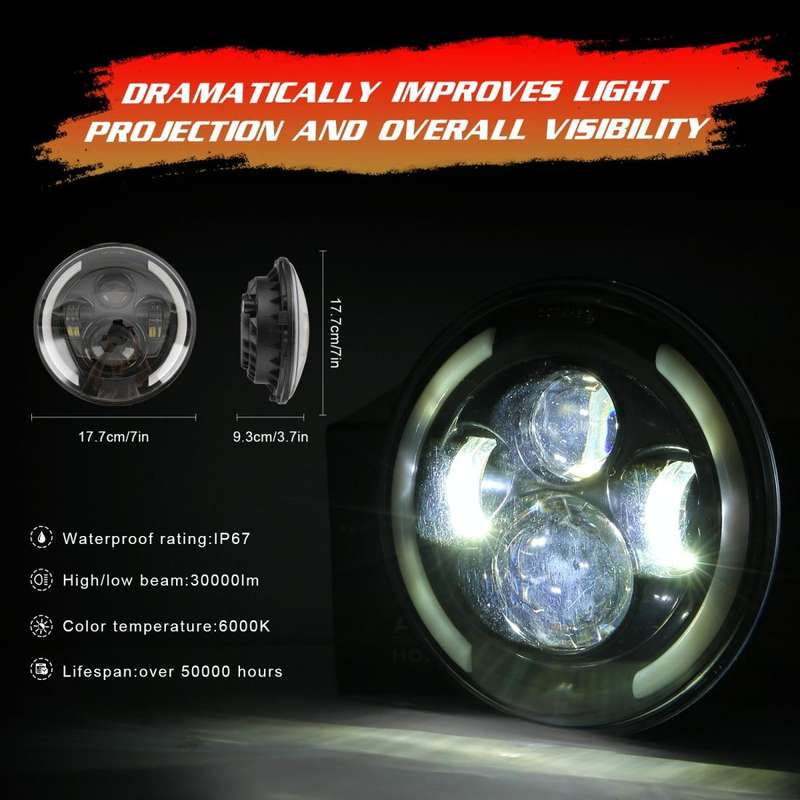 7 inch H4 / H13 DC 9V-30V 3000LM 3000K-6000K 25W Car Round Shape LED Headlight Lamps for Jeep Wra...