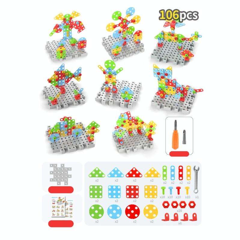 Children Screw-Tightening Electric Drill Toy Manual Assembly Toolbox, Style: 3D + Manual Drill (1...