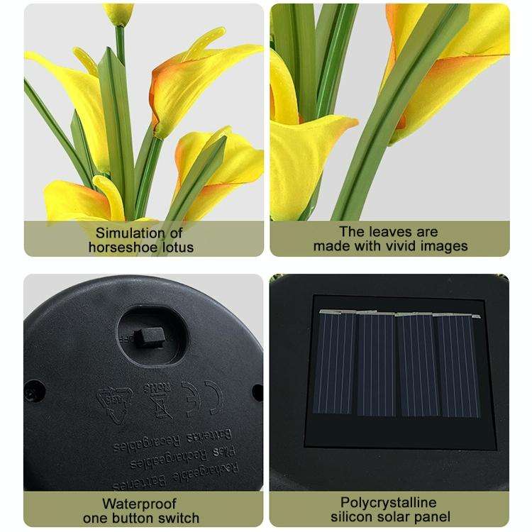 3PCS Simulated Calla Lily Flower 5 Heads Solar Powered Outdoor IP65 Waterproof LED Decorative Law...
