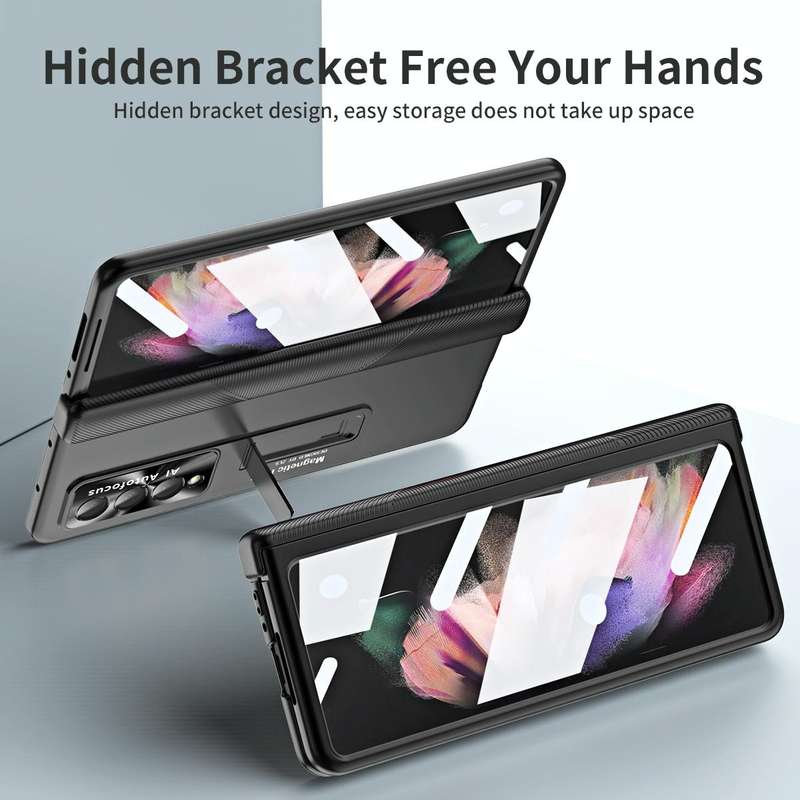 For Samsung Galaxy Z Fold4 Electroplating Corrugated Hinge Folding Phone Case(Black)