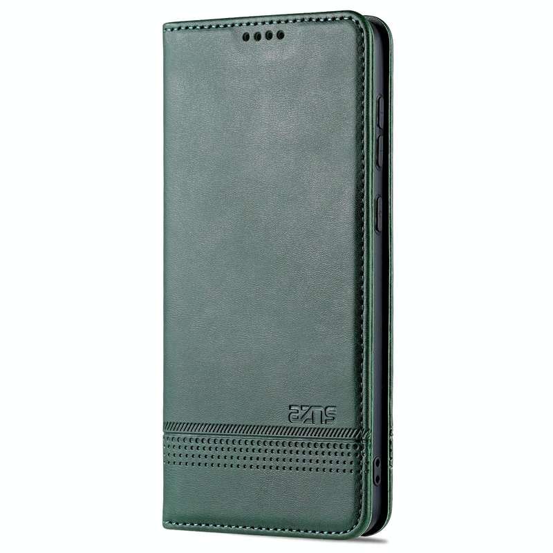For Samsung Galaxy A33 5G AZNS Magnetic Calf Texture Horizontal Flip Leather Phone Case(Dark Green)