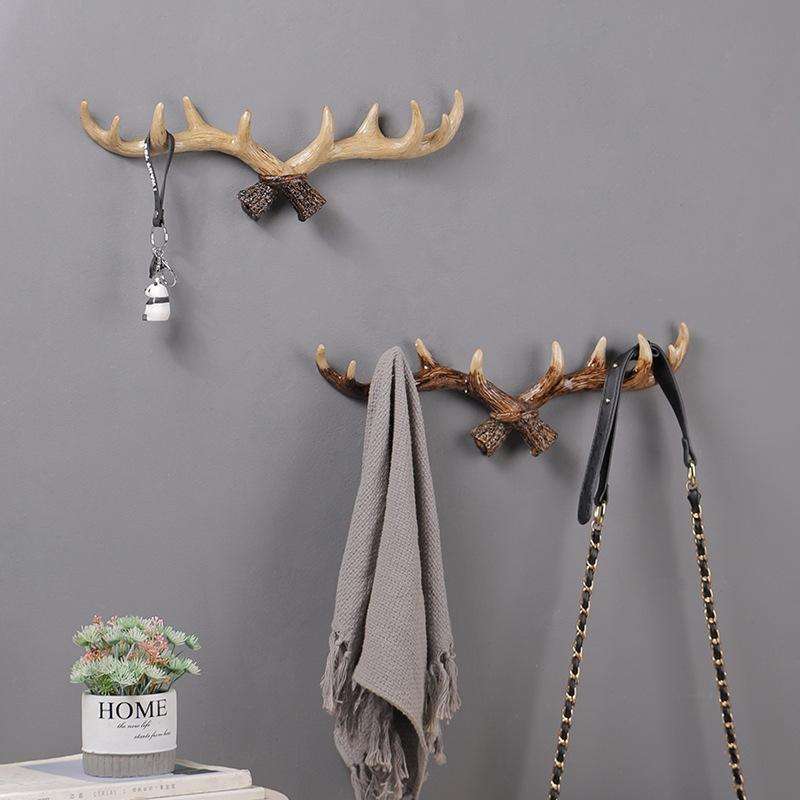 Resin Antler Wall Decoration Wall Hanger Home Living Room Entrance Wall Coat Hook(Light Color)